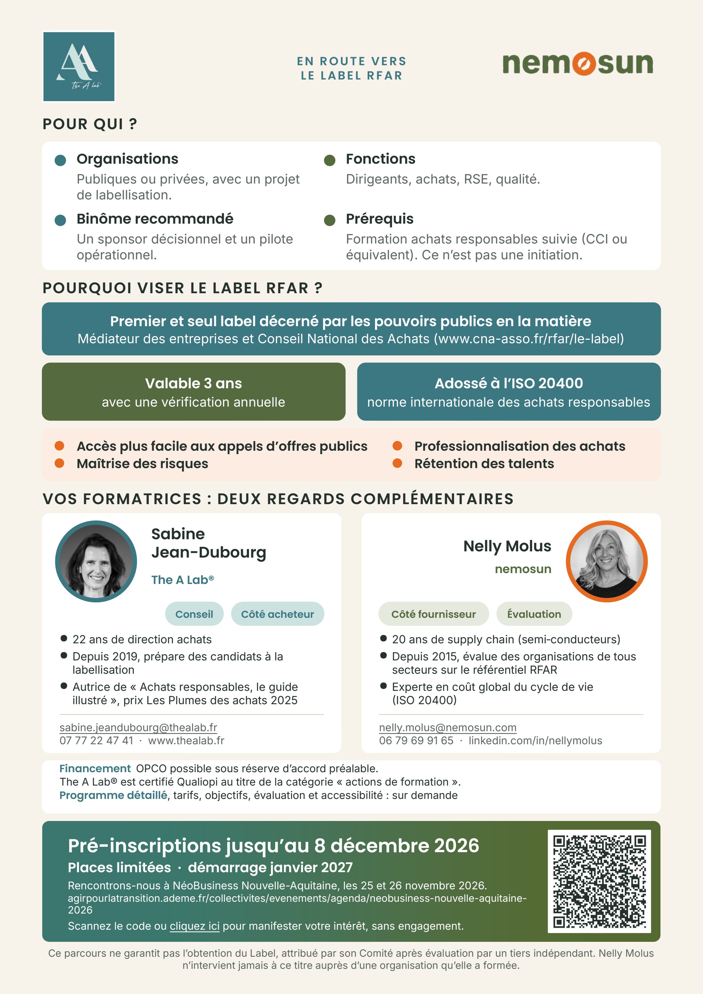 Flyer page 2 : public, intérêt du label, formatrices et pré-inscriptions